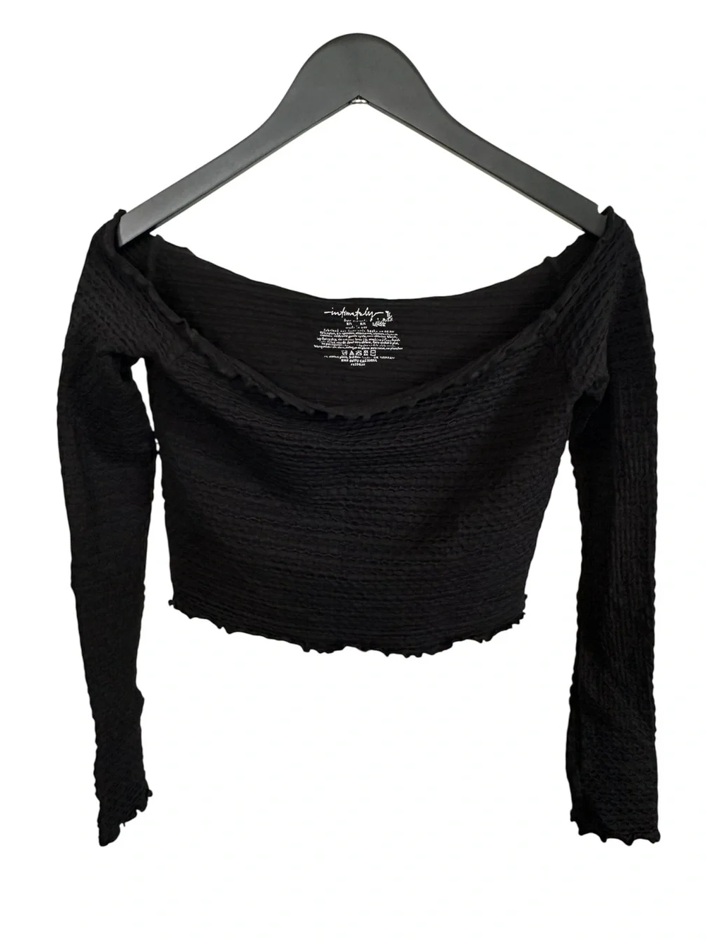 Intimately by Free People Black Textured Off-Shoulder Crop Top